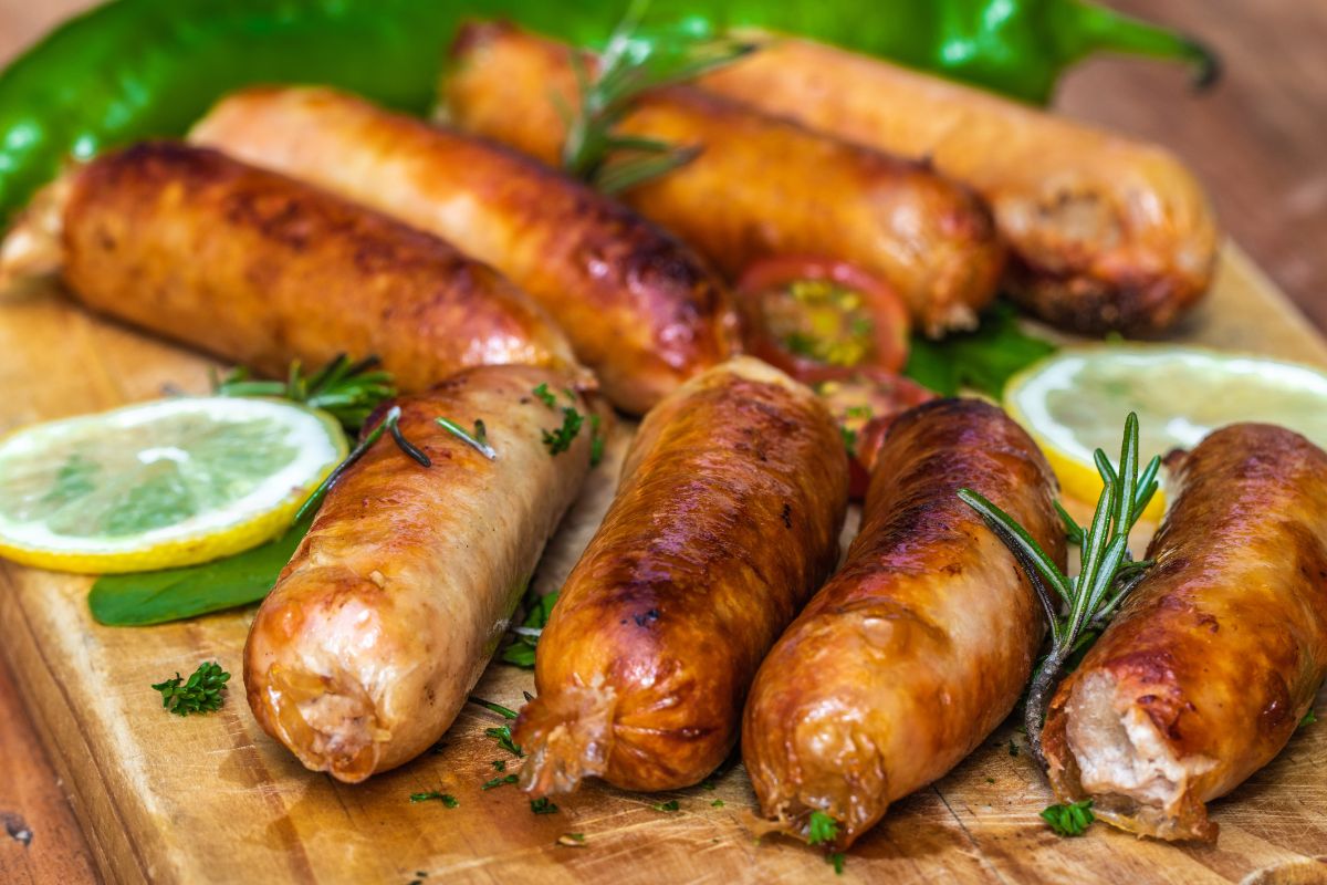 Cooked Sausages in close up view